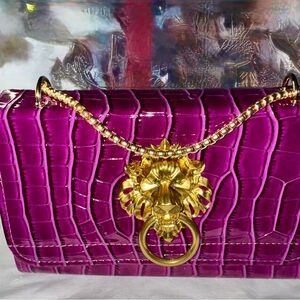 New Luxurious Purple and Gold Quilted Clutch with Lion Ornament no label